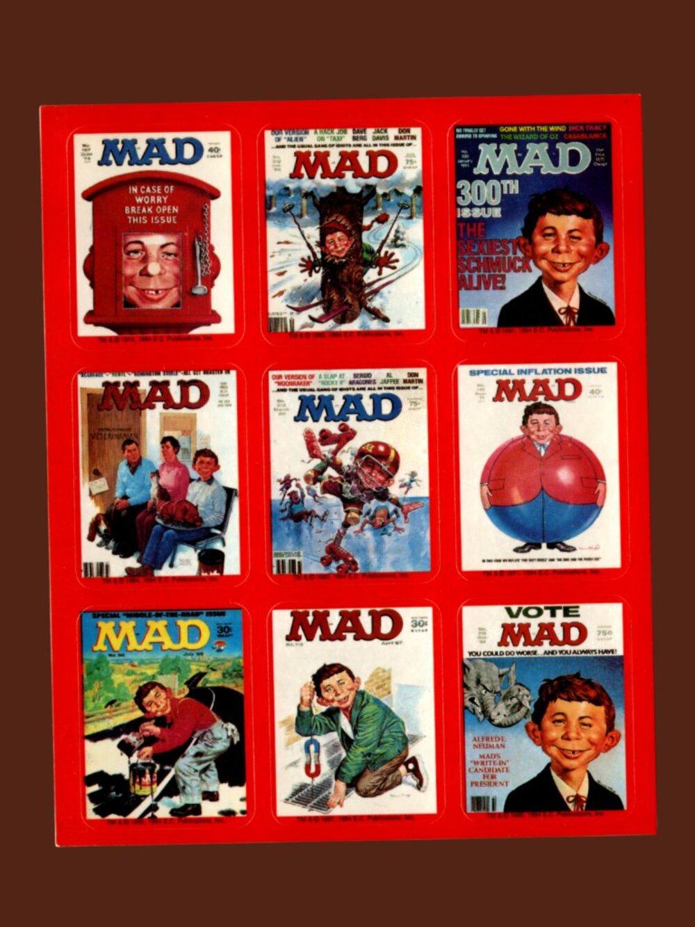 MAD Magazine Mini Cover Alfred E Neuman Sticker Sheet (1990s)